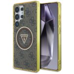 Case Guess 4G Glitter Triangle Buttons MagSafe for Samsung Galaxy S25 Ultra brown