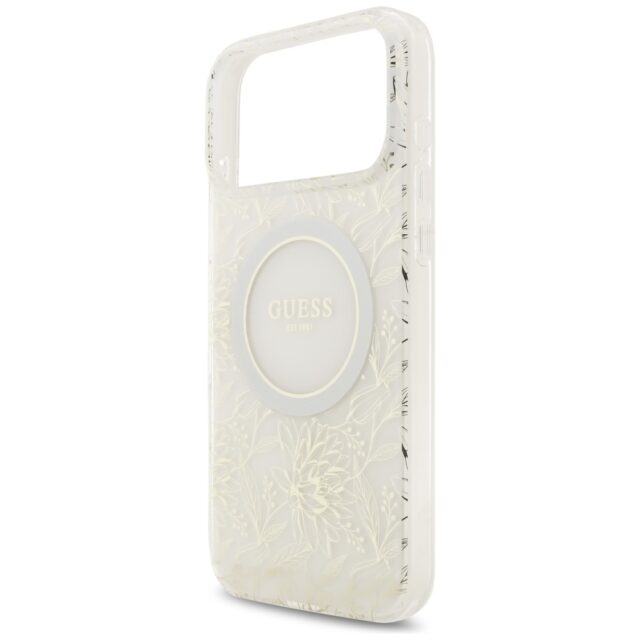 Guess IML Flowers Electro Pearl Strap MagSafe Case for iPhone 17 Pro Max White - imagine 6