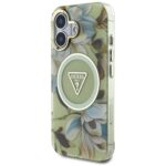 Case Guess Glitter Flowers Triangle Buttons MagSafe for iPhone 16 green - imagine 2