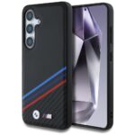 Case BMW Leather Tricolor Crossing Stripes MagSafe for Samsung Galaxy S25 black