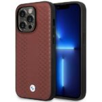BMW BMHMP14L22RFGR case iPhone 14 Pro 6.1" burgundy/burgundy Leather Diamond Pattern MagSafe