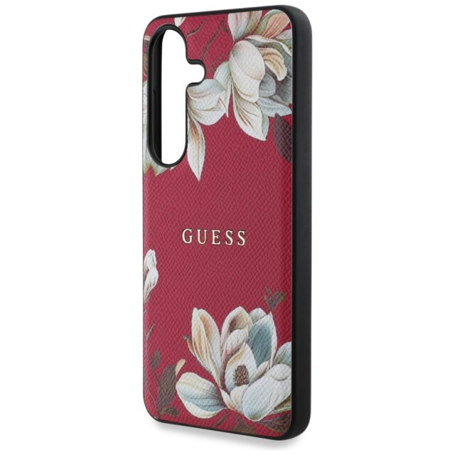Case Guess Grained Printed Flower Pattern MagSafe for Samsung Galaxy S25 fuchsia - imagine 6