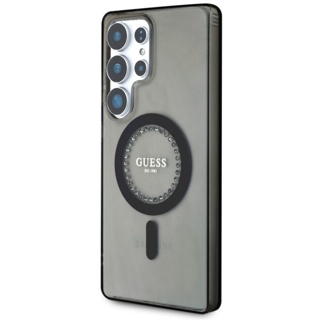 Case Guess Rhinestones Printed Classic Logo MagSafe Samsung Galaxy S25 Ultra black - imagine 2