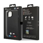 BMW BMHMP14S22PTDK iPhone 14 / 15 / 13 6.1" black Leather Stamp Tricolor Magsafe - imagine 8