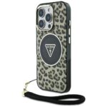 Case Guess HC IML Leopard Triangle Cord Strap for iPhone 16 Pro Max MagSafe brown