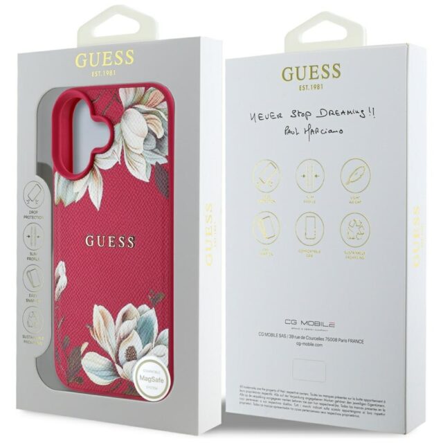 Case Guess Grained Printed Flower Pattern MagSafe for iPhone 16 fuchsia - imagine 8