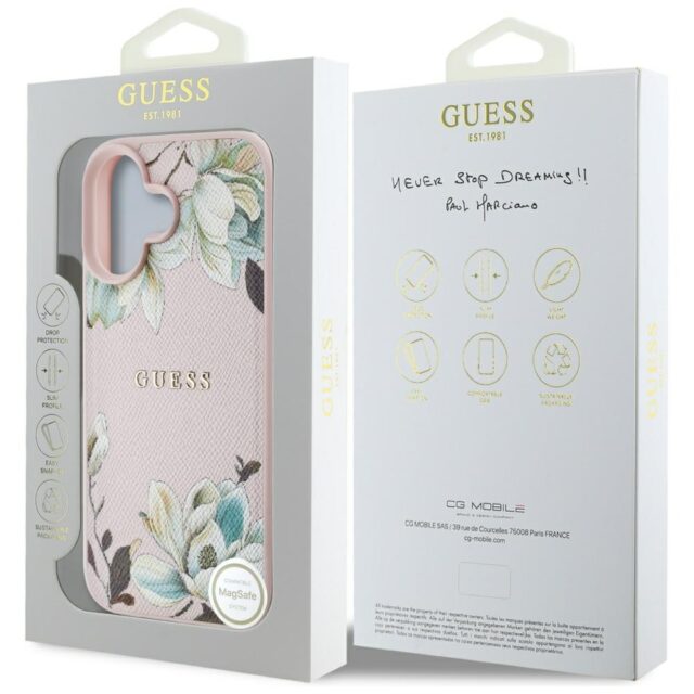 Case Guess Grained Printed Flower Pattern MagSafe for iPhone 16 pink - imagine 8