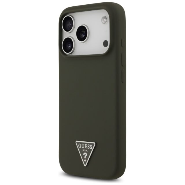 Case Guess Silicone Triangle Logo MagSafe for iPhone 17 Pro khaki - imagine 2