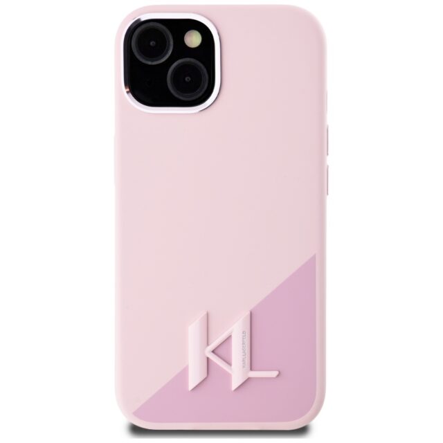 Case Karl Lagerfeld Silicone Shadow Metal Initial MagSafe for iPhone 15 pink - imagine 3
