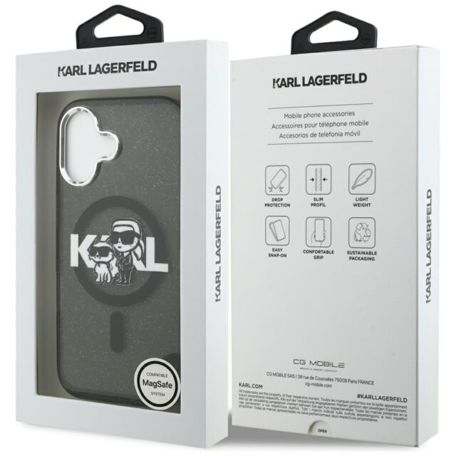Karl Lagerfeld IML Glitter Karl & Choupette Sketch Logo MagSafe Case for iPhone 17 Black - imagine 8