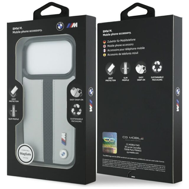 Case BMW M Perforated Stripe Logo MagSafe for iPhone 17 Pro gray - imagine 8