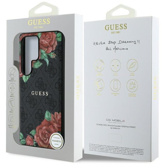 Guess Leather 4G Flowers Print Metal Classic Logo MagSafe Case Samsung Galaxy S25 Ultra black - imagine 8