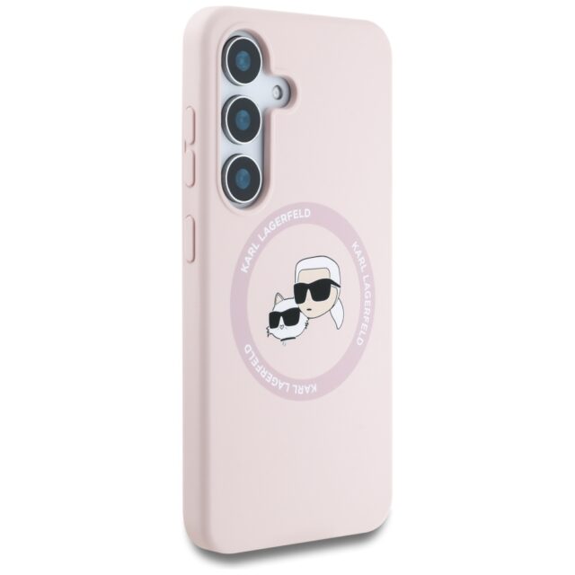 Case Karl Lagerfeld Silicone Double Heads And Circle MagSafe Samsung Galaxy S25 pink - imagine 4
