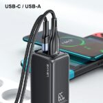 USAMS wall charger 1xUSB-C+1xUSB T47 65W (only head) PD Fast Charging Super Si black CC153TC01(US-CC - imagine 6