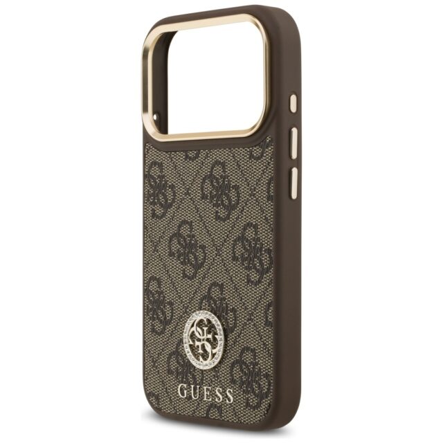Guess 4G Strass Logo & Big Strap Metal Buttons MagSafe Case for iPhone 17 Pro Brown - imagine 6