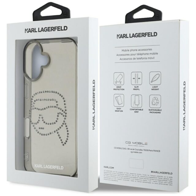 Case Karl Lagerfeld IML Rhinestones Karl Head for iPhone 16 black - imagine 8