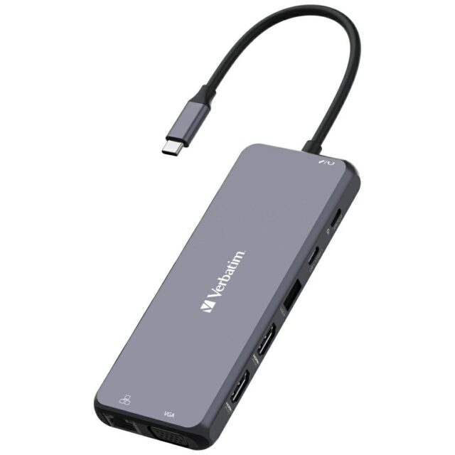 Verbatim Adapter Hub USB-C - 2xHDMI/VGA/Eternet/5xUSB-A/Jack 3.5mm/2xUSB-C/SD/microSD aluminum 32154 - imagine 4