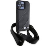 Case BMW BMHCP15L23PSCCK iPhone 15 Pro 6.1" black hardcase M Edition Carbon Stripe & Strap - imagine 3