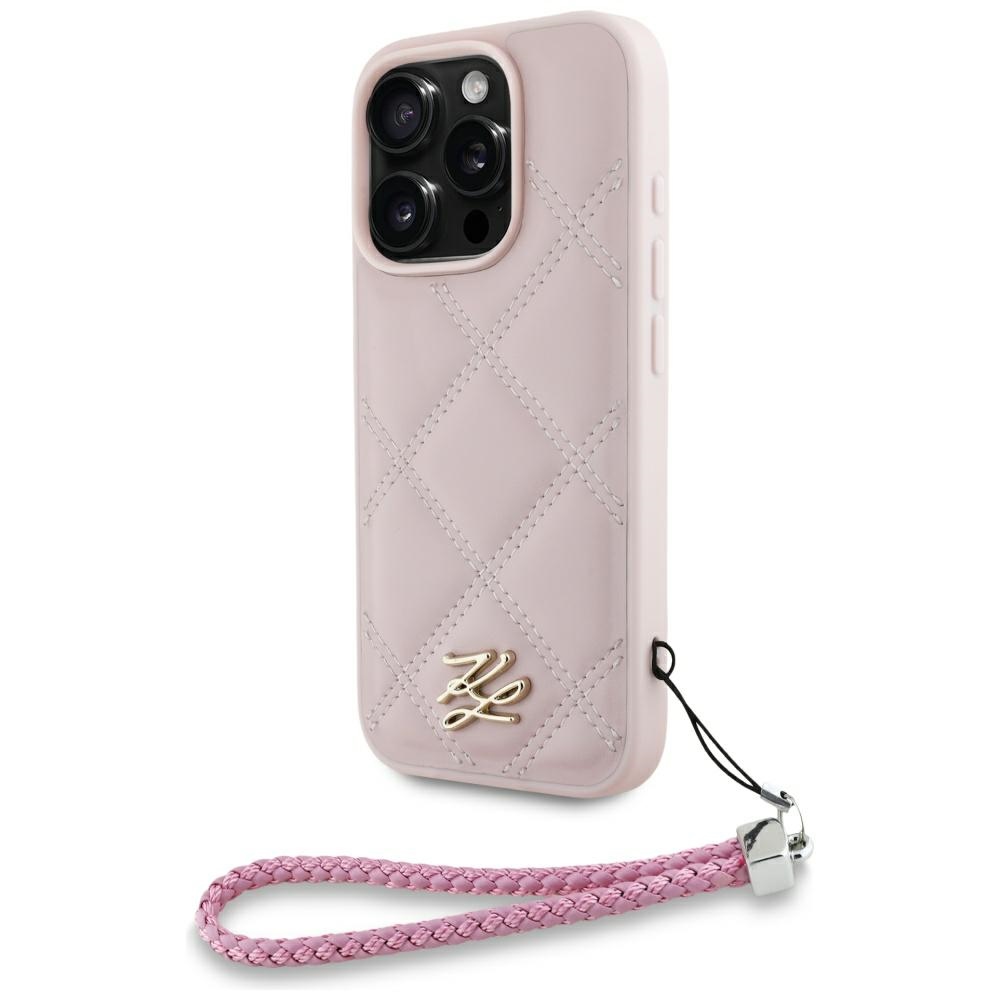 cps-15fda56a26bbc4b3130c92feff40709c-2025-12-06-07-23-47 Case Karl Lagerfeld Quilted Initial Logo & Chain Strap for iPhone 16 Pro pink - imagine 1