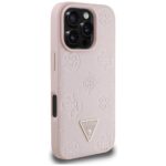 Case Guess Grained Hot Stamp Peony Triangle Logo MagSafe for iPhone 16 Pro pink - imagine 4