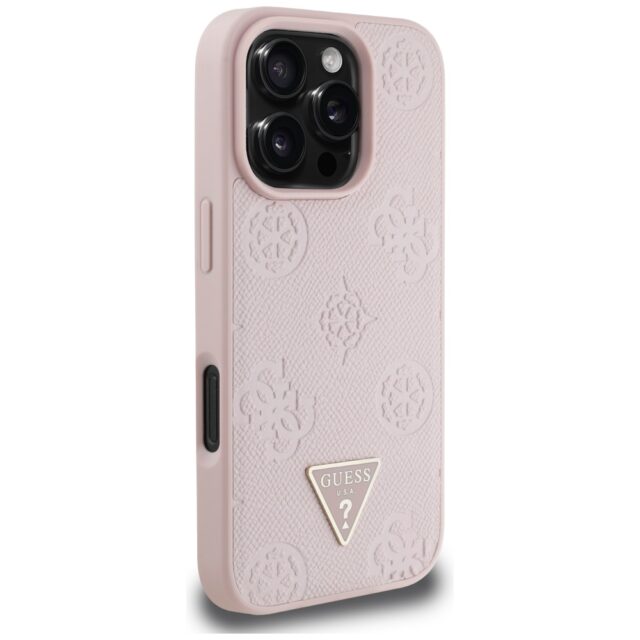 Case Guess Grained Hot Stamp Peony Triangle Logo MagSafe for iPhone 16 Pro pink - imagine 4