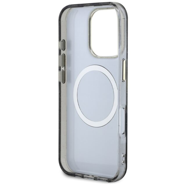 Case Guess Glitter Flowers Triangle Buttons MagSafe for iPhone 16 Pro Max black - imagine 7