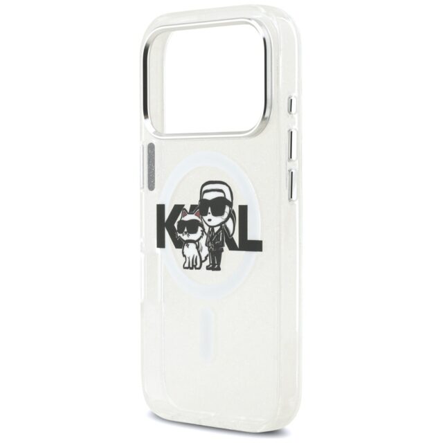 Karl Lagerfeld IML Glitter Karl & Choupette Sketch Logo MagSafe Case for iPhone 17 Pro Clear - imagine 6