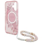 Guess GUHMP16MHFWBRCESP iPhone 16 Plus 6.7" pink hardcase IML Flowers With Pearl Strap MagSafe - imagine 5