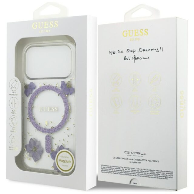 Case Guess Resin Flowers Glitter MagSafe for iPhone 17 Pro purple - imagine 8
