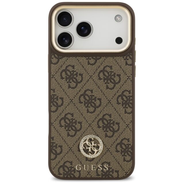 Case Guess 4G Strass Logo & Big Strap    Metal Buttons MagSafe for iPhone 17 Pro Max brown - imagine 3