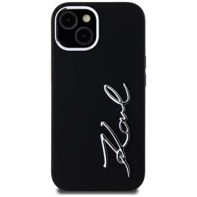 Case Karl Lagerfeld Silicone Metal Script Logo for iPhone 15 black - imagine 3