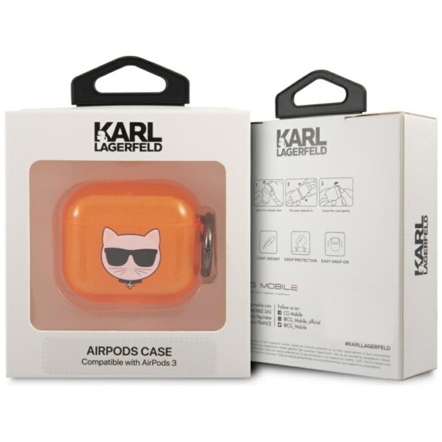Karl Lagerfeld KLA3UCHFO AirPods 3 cover orange Choupette - imagine 3