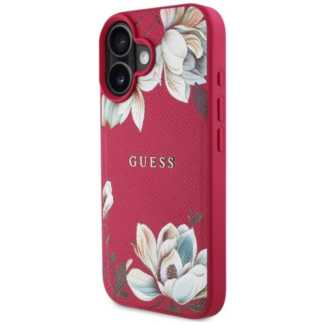 Case Guess Grained Printed Flower Pattern MagSafe for iPhone 16 fuchsia - imagine 2
