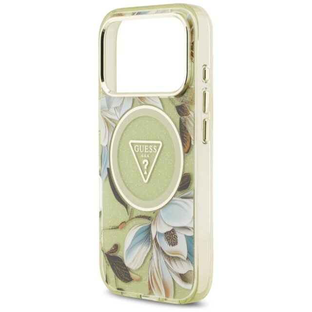 Case Guess IML Glitter Flowers Triangle MagSafe for iPhone 17 Pro Max green - imagine 6