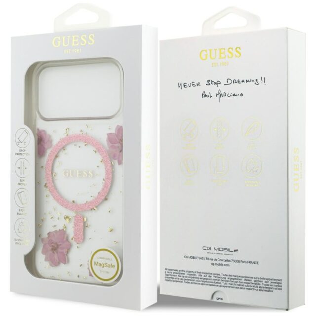Case Guess Resin Flowers Glitter MagSafe for iPhone 17 Pro Max pink - imagine 8