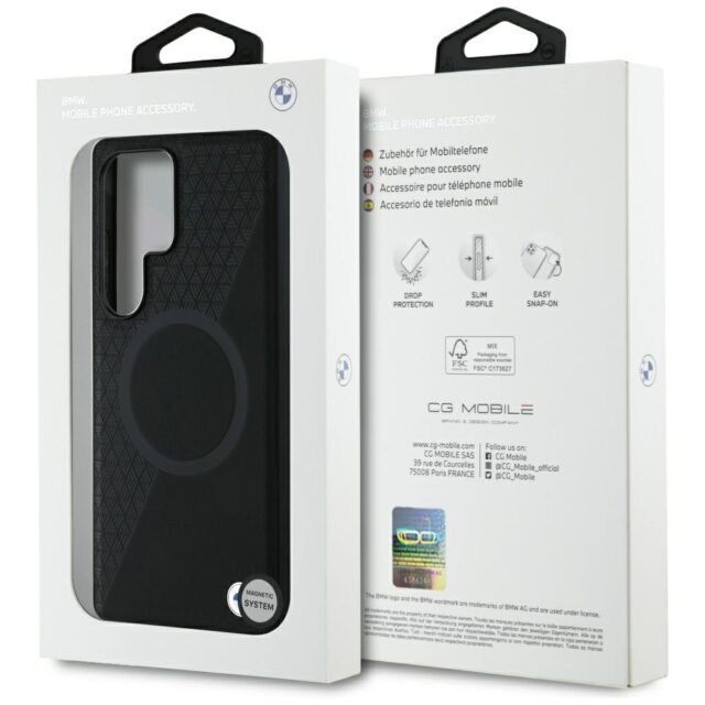 Case BMW Leather Half Textured MagSafe for Samsung Galaxy S25 Ultra black - imagine 8