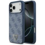 Guess Leather 4G Triangle Strass MagSafe case for iPhone 17 Pro Max blue