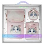 Nimmy 3in1 Set phone bag + wallet + locator case pink Big Eyed Pet 2.0 Cat
