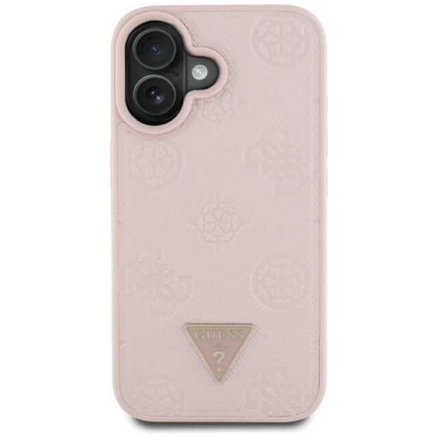 Case Guess Grained Hot Stamp Peony Triangle Logo MagSafe for iPhone 16 pink - imagine 3