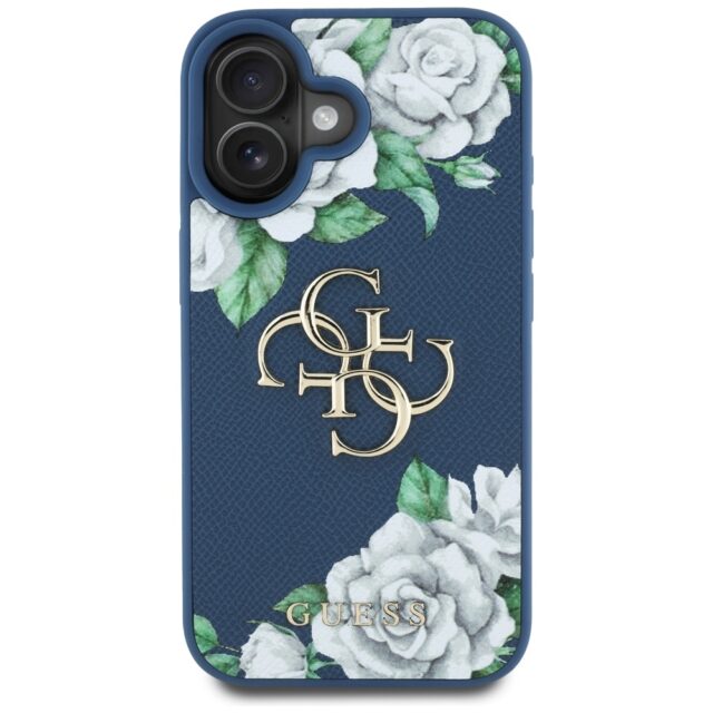 Case Guess Grained Roses Big 4G logo for iPhone 16 blue - imagine 3