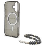 Guess GUHMP16SHGCRELSK iPhone 16 6.1" black hardcase IML Glitter With Pearl Strap MagSafe - imagine 6
