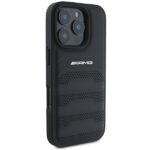 AMG AMHCP16XGSEBK iPhone 16 Pro Max 6.9" black hardcase Leather Debossed Lines Black Logo - imagine 4