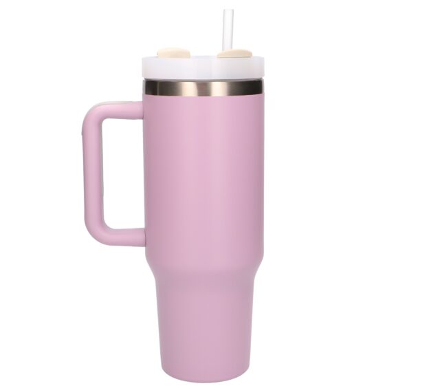 Black Forest | Thermo mug with straw | thermos with handle, 1200ml, powder pink - imagine 2