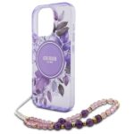 Guess GUHMP16LHFWBRCESU iPhone 16 Pro 6.3" purple hardcase IML Flowers With Pearl Strap Mag - imagine 5