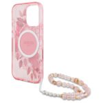 Guess GUHMP16LHFWBRCESP iPhone 16 Pro 6.3" pink hardcase IML Flowers With Pearl Strap MagSafe - imagine 6