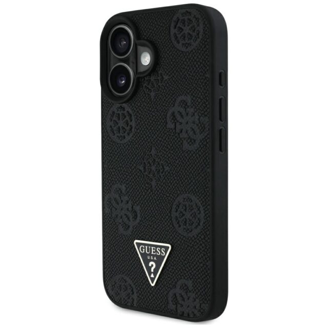 Case Guess Grained Hot Stamp Peony Triangle Logo MagSafe for iPhone 16 black - imagine 2