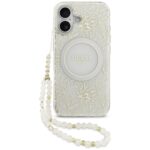 Guess IML Flowers Electro Pearl Strap MagSafe case for iPhone 17 white