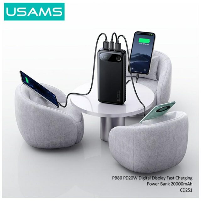 USAMS PB80 Power Bank PD20W 20000mAh white - imagine 7