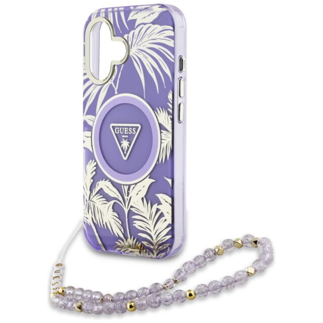 Case Guess Palm Trees Triangle Pearl Strap MagSafe for iPhone 16 purple - imagine 5