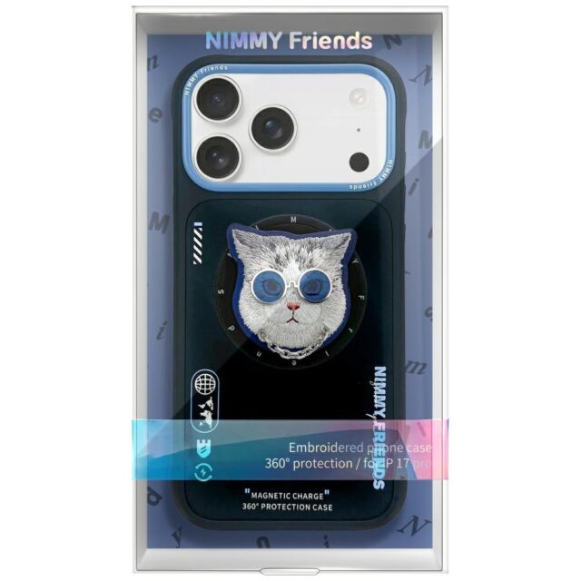 Case Nimmy Glasses Cool Cat MagSafe for  iPhone 17 black and blue - imagine 2